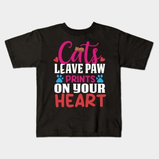 cats leave pawprints on your heart tshirt Kids T-Shirt